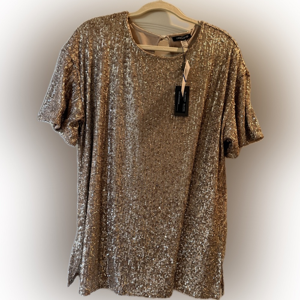 Champagne Gold Sequin Short Sleeve Top